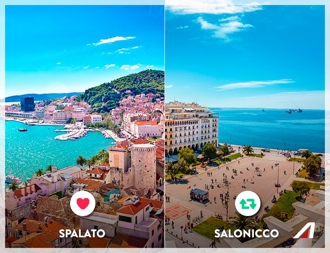 Alitalia's tweet image. #Spalato e #Salonicco, 2 città storiche affacciate sul mare. Dove andresti quest&apos;estate? @Croatia_hr @VisitGreecegr ow.ly/xWVg30duJRD