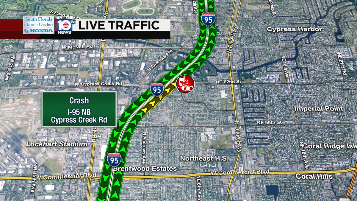 Crash on I-95 NB at Cypress Creek Rd #traffic https://t.co/k45KUp4xGJ