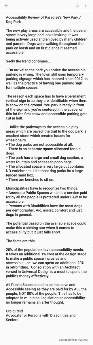 Disabilitynl's tweet photo. #Accessibility Review of @townofparadise Dog Park 
#inclusionNow @StJohnsTelegram @VOCMOpenline @BerniceCBC @Sgambin @ServiceNL_ #nlpoli https://t.co/ER9iSWZAJ0