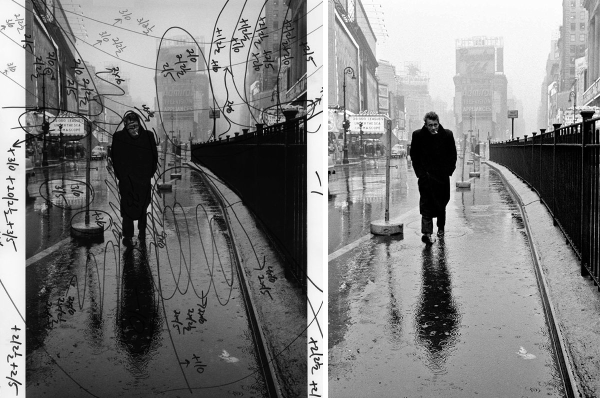 (About improvisation AND correction)
by Dennis Stock with James Dean.
New York, 1955