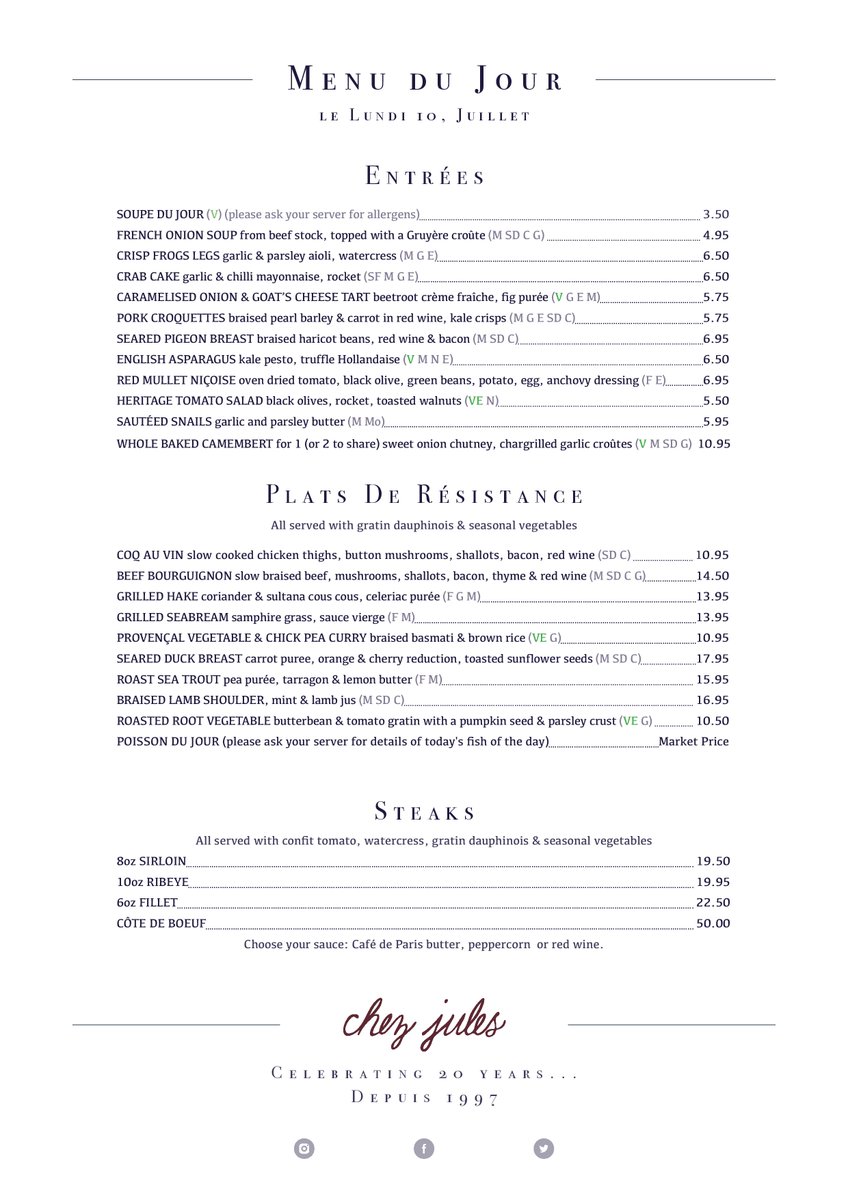 ChezJules's tweet photo. Menu du Jour 12-10.30pm #monday #lundi #french #fresh #dailychanging #chester #chestertweets #chesterbuzz https://t.co/Ym0wdigoqt