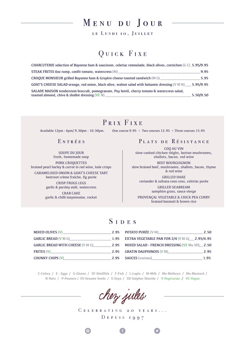 ChezJules's tweet photo. Menu du Jour 12-10.30pm #monday #lundi #french #fresh #dailychanging #chester #chestertweets #chesterbuzz https://t.co/Ym0wdigoqt