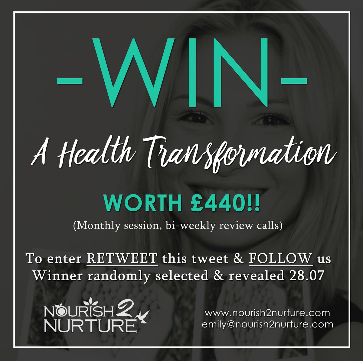 Nourish2Nurture's tweet image. It's #Competition time! #Win a Health Transformation worth £440. #Retweet &amp;amp; #Follow us to enter. Winner revealed 28.07. #MondayMotivation