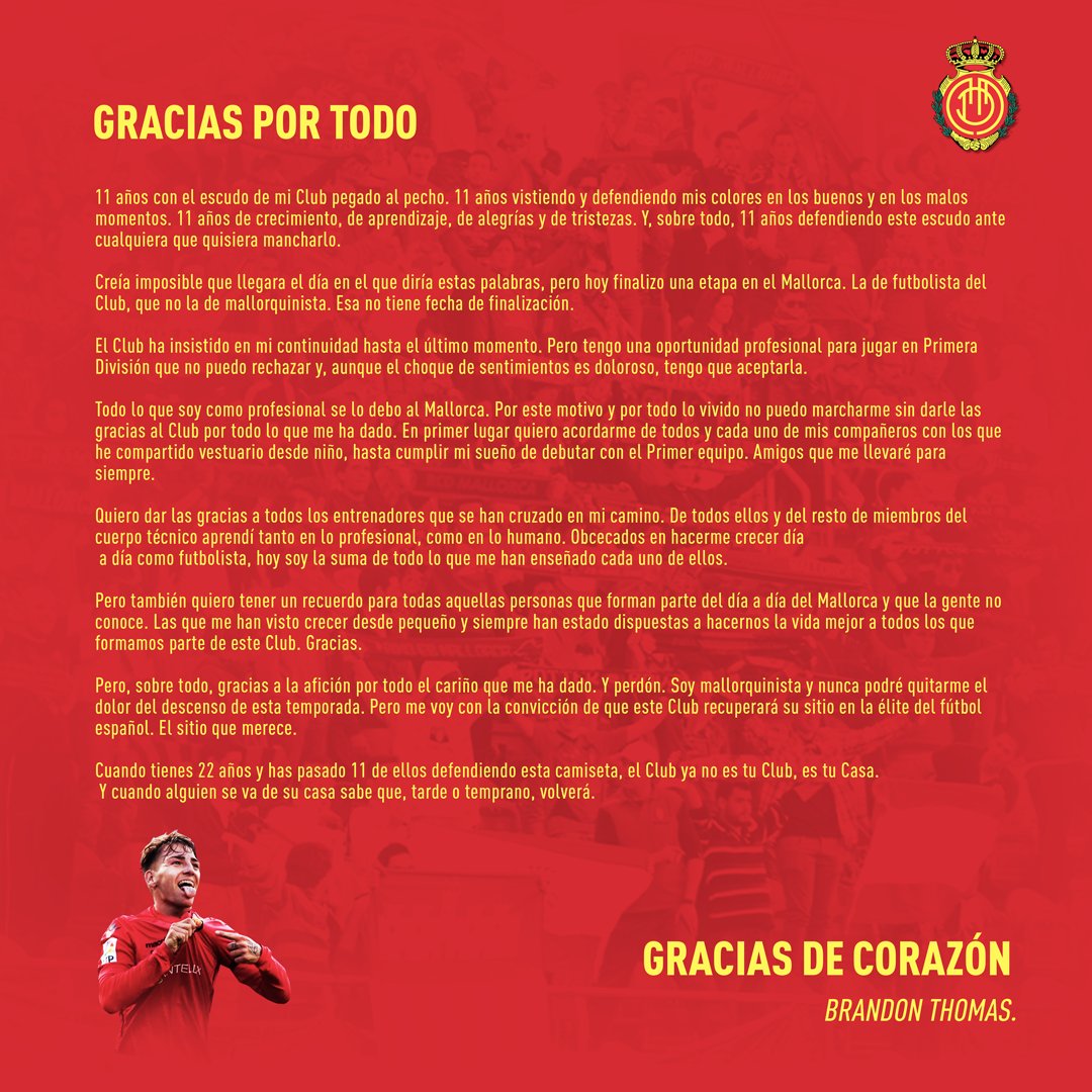 BrandonTLL11's tweet photo. Más de media vida en el Club, siempre mallorquinista… GRACIAS ❤️ https://t.co/Emio72a4Hx