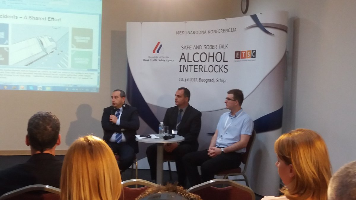 CalinescuTheo's tweet photo. A. Avenoso @ETSC_EU at Safe&Sober talk in Belgrade (RS) discussing #alcoholinterlocks #RoadSafety https://t.co/Nm6yKpfl54