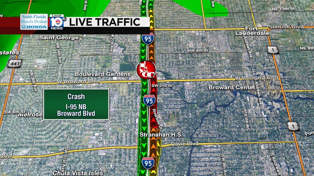 2 left lanes blocked due to crash on I-95 NB at Broward Blvd #traffic https://t.co/rDQ1dJTVV2