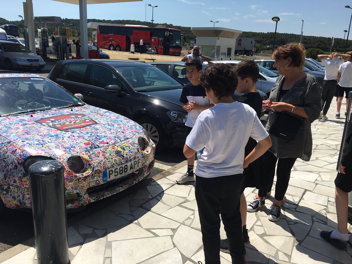 McSpaffin's tweet photo. Every time we stop we draw a crowd. #RockStars
(#CockStars)
#BarmyToBarcelona
#WackyRally https://t.co/8x6JvEgogT