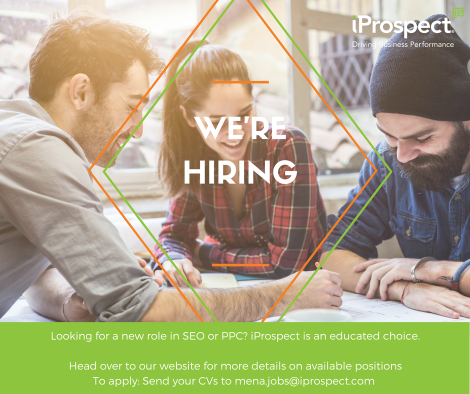 iProspectMENA's tweet photo. We're Hiring! Head over to our website for more info on our available positions: https://t.co/AA8aeo4Pyz https://t.co/HSZq2q8J5c