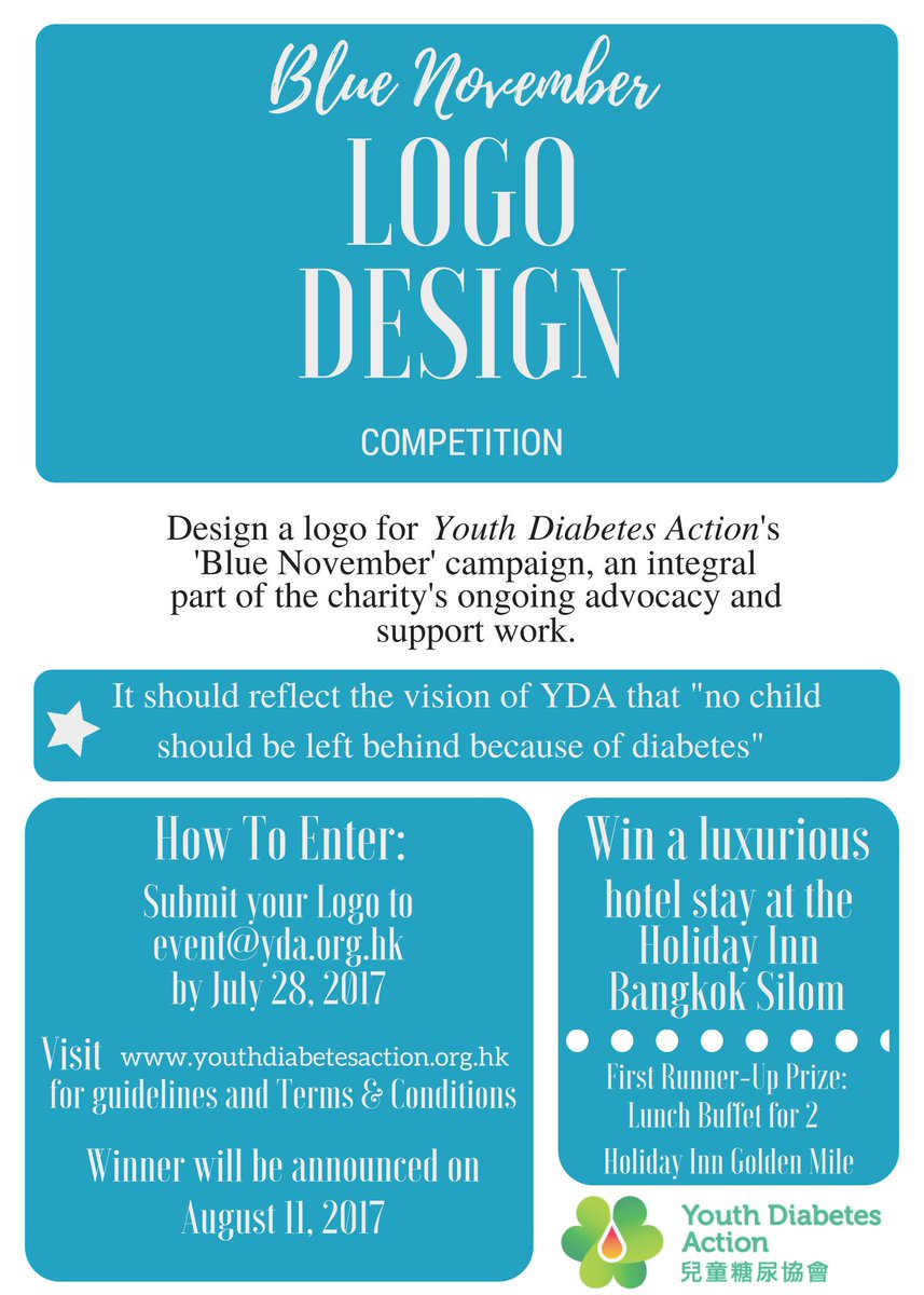 Design a winning LOGO for Youth Diabetes Action's Blue Nov campaign, win fabulous dinner buffet for 2 &amp; hotel stay! bit.ly/2tz8Fzi