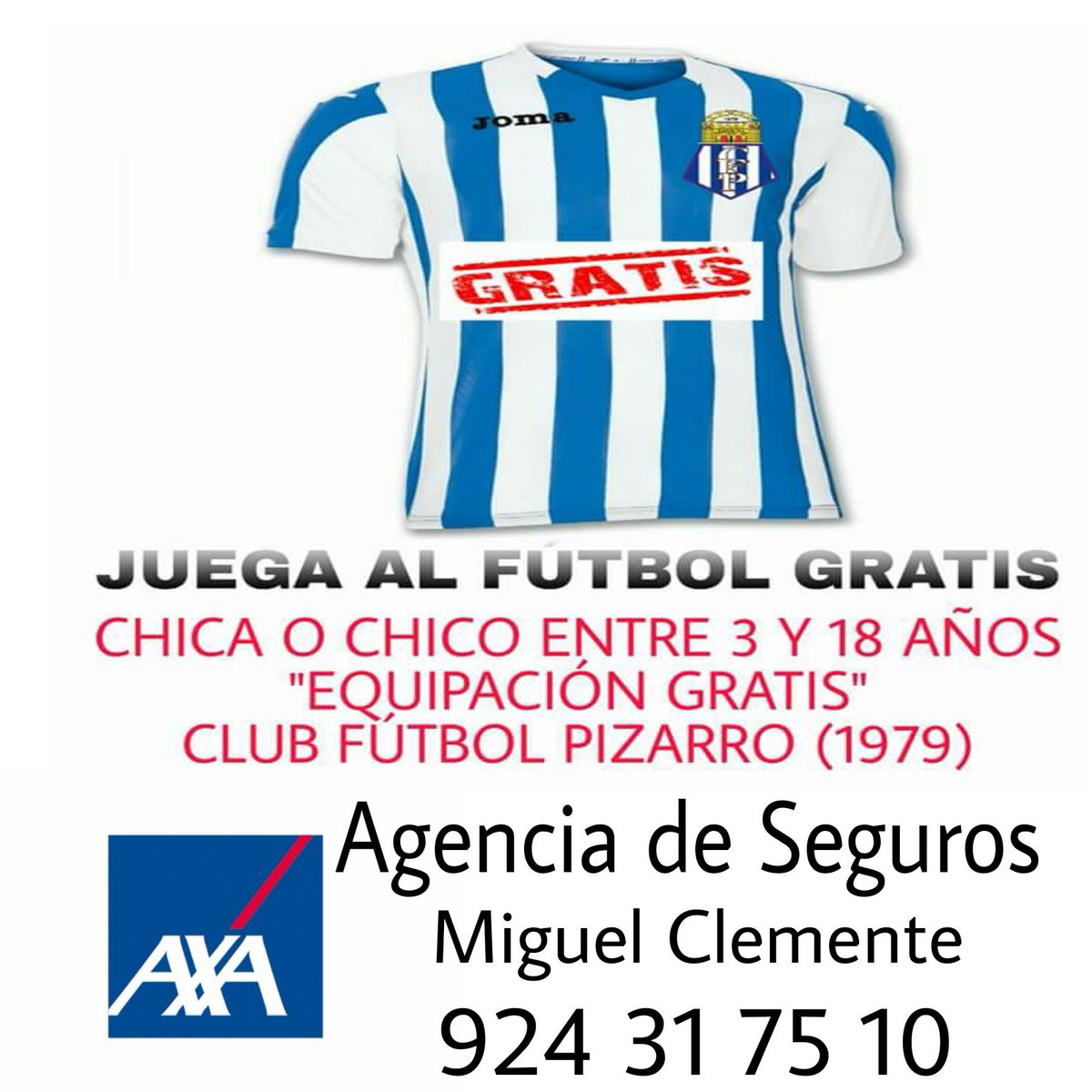 CFUTBOLPIZARRO's tweet photo. Agradecimientos a @AXASegurosEs Miguel Clemente de Mérida por su colaboración con este club gracias amigos https://t.co/0FSMeXJvaz