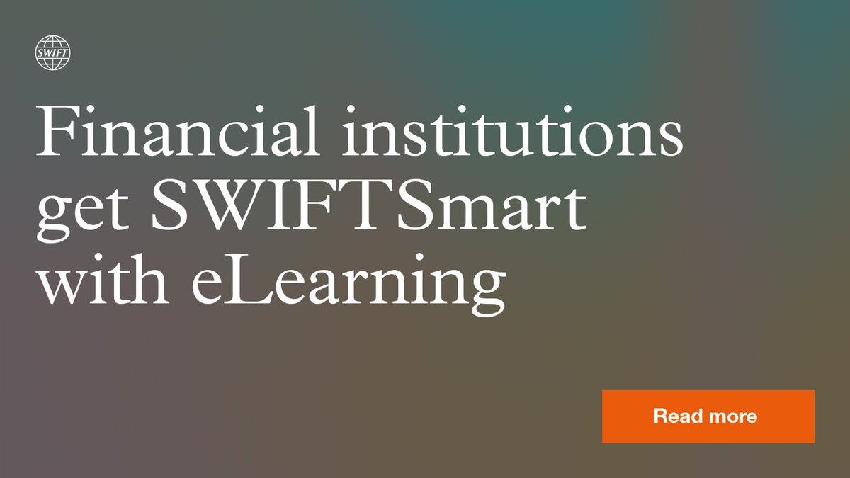 swiftcommunity's tweet image. Over 4,000 financial institutions across the globe are now using SWIFT's innovative eLearning  platform #SWIFTSmart ow.ly/MGUO30duJHS