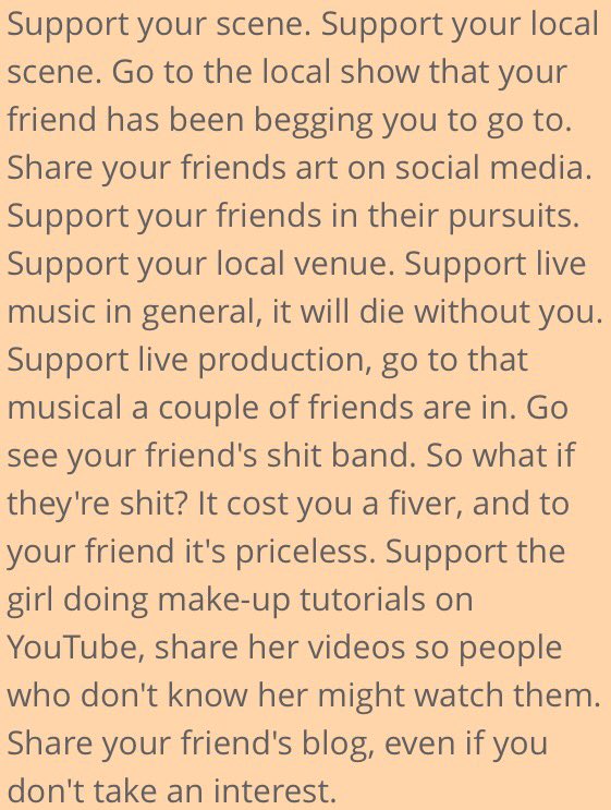 NRMB_Blog's tweet image. The wise, more important than ever words of our very own Jordan Hackett (@cornflakes69000)

SUPPORT YOUR LOCAL SCENE.