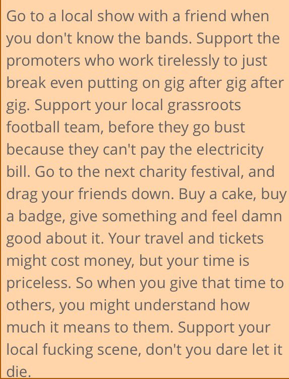 NRMB_Blog's tweet image. The wise, more important than ever words of our very own Jordan Hackett (@cornflakes69000)

SUPPORT YOUR LOCAL SCENE.