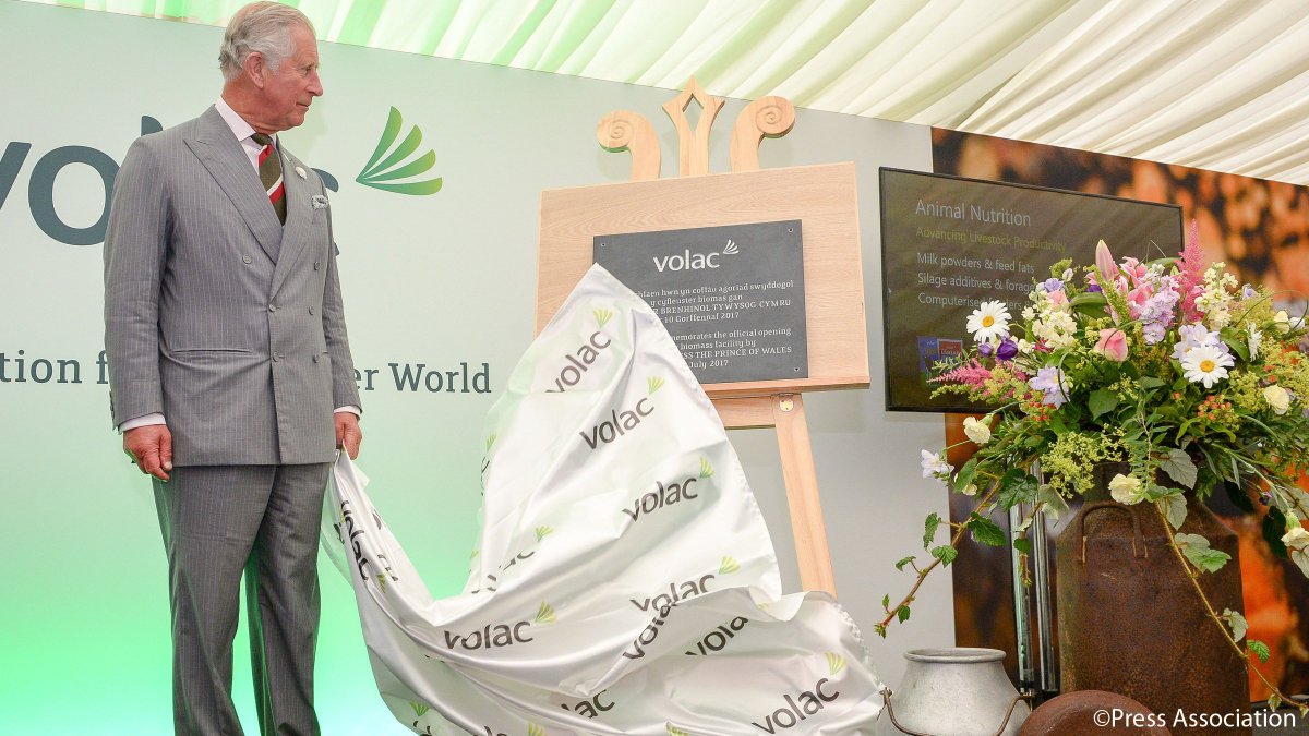 The Prince of Wales is delighted to open Volac International's new biomass plant, using sustainable wood fuel to produce energy. #HRHinWales