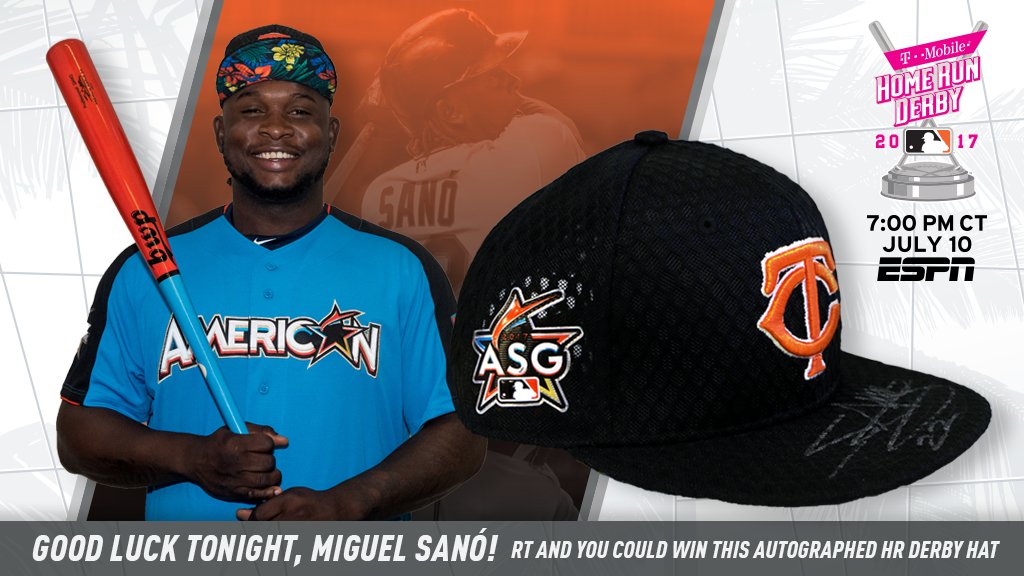 RT to wish <a href="/SanoMiguel/">Miguel Angel Sano</a> good luck in the Home Run Derby AND for a chance to win this signed HRD hat Sanó wore in his photo shoot.