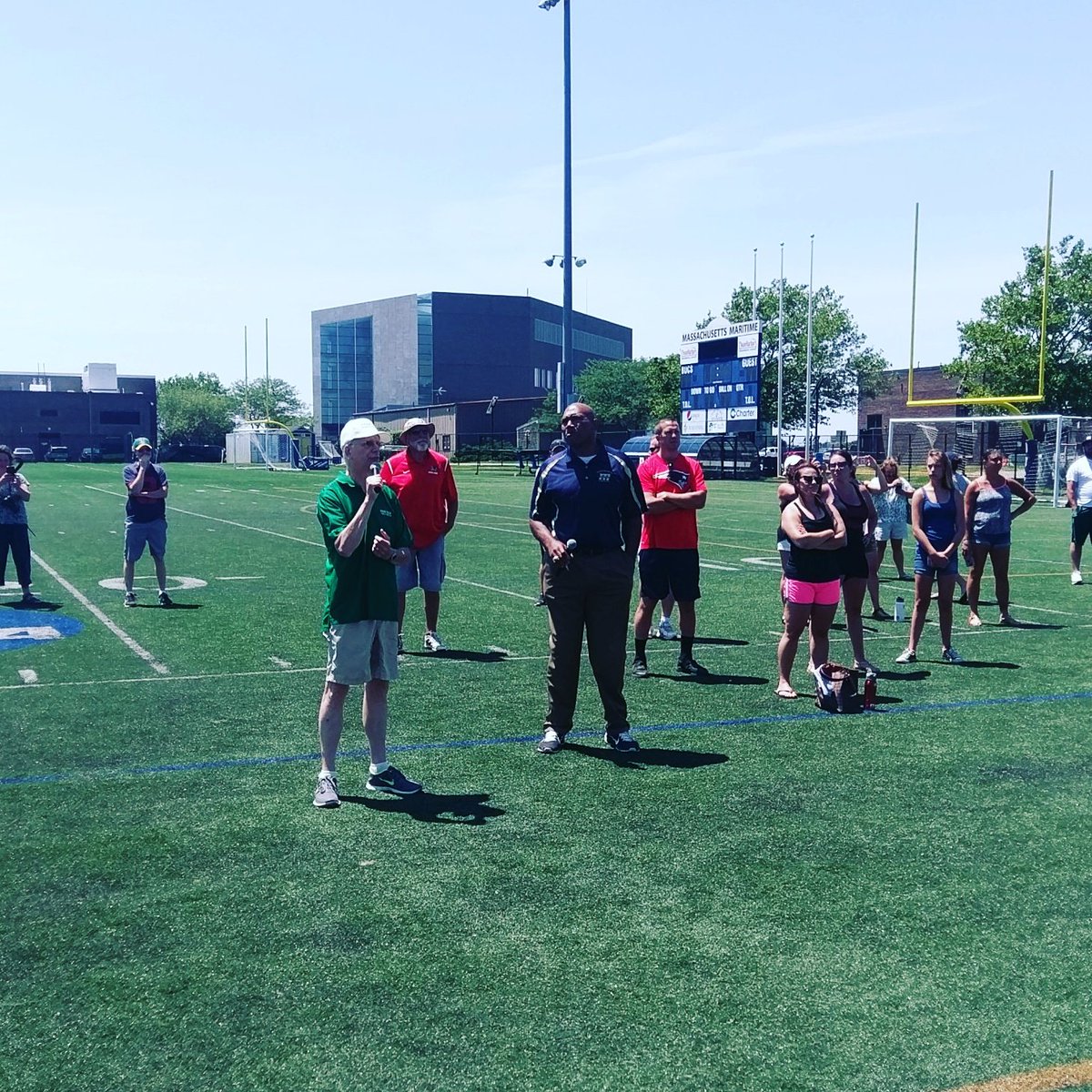 EvenFieldOrg's tweet image. Chuck Wilson interviewing Garin Veris, Massachusetts Maritime Academy A.D. and member of @NEPAC at #FootballForYou .