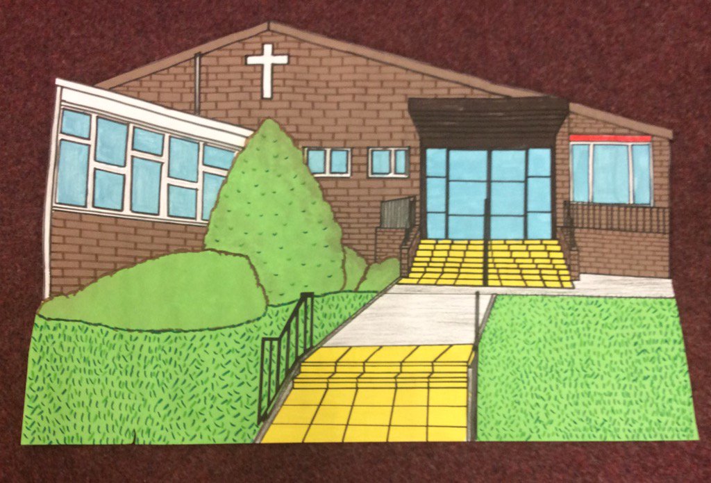 DarwenStJ's tweet image. What a super painting of our school .... created by Jack's mum ;) for a display.  Wow!