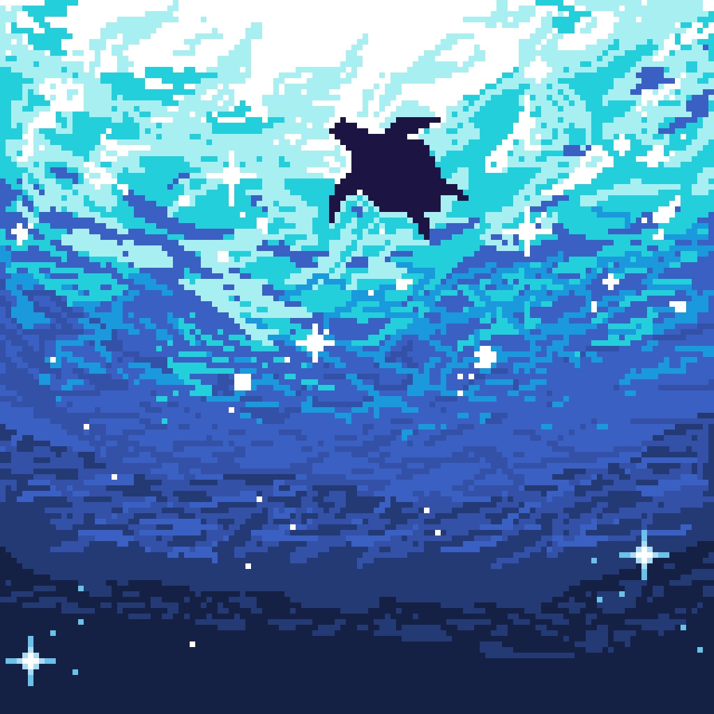 Netroco Di Twitter ドット絵版毎日真剣60分1本勝負 お題 海 空 海原の蒼天 Pixelart 8bitpainter