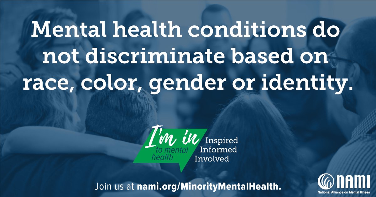 NAMICommunicate's tweet photo. Mental illness doesn't discriminate. However, access to care is not equal for everyone. #MinorityMentalHealth https://t.co/vdOCmPG1CX https://t.co/R5ejC8xDP5