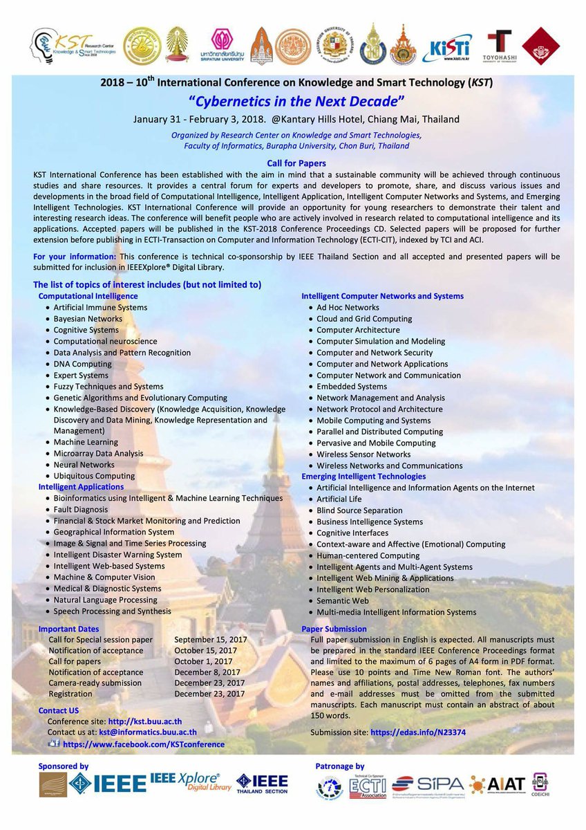 wiyadayawai's tweet photo. 2018 - 10th International Conference on Knowledge and Smart Technology (KST) #KST2018 https://t.co/DYKuwJbU58 https://t.co/x11ySPl5jR