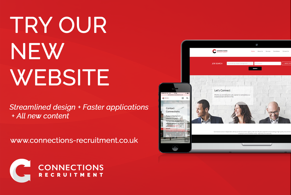 ConnectionsMCR's tweet photo. Our new #Website is here! Its now easier than ever to apply for jobs and plan your career with Connections - visit https://t.co/EiSJjVm66p https://t.co/MD2L2aIy5C