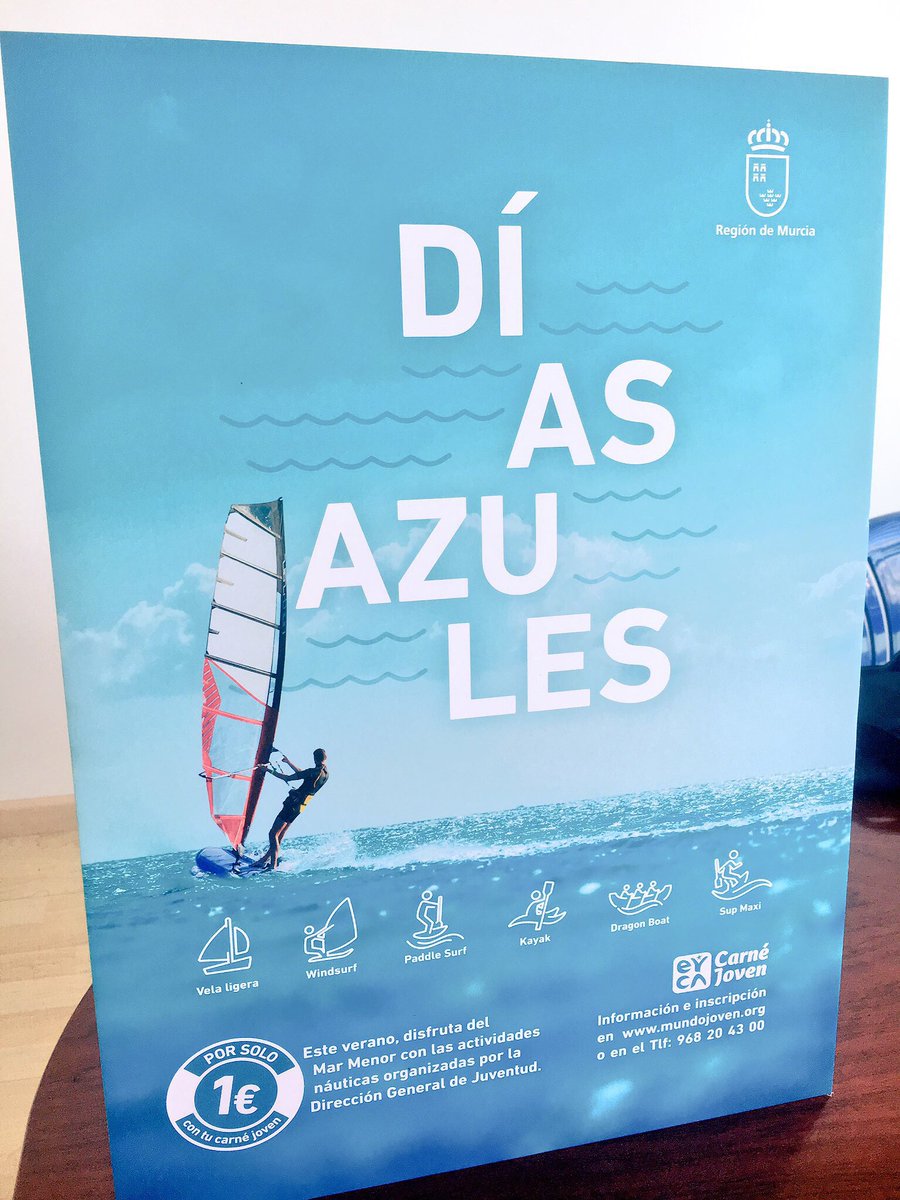 mundojovenRM's tweet image. Todos los sábados #DíasAzules 🚣🏼‍🏄🏼‍⛵actividades náuticas para jóvenes por 1 € en el #MarMenor 🏖 @regiondemurcia @AdelaMCacha @LopezMirasF