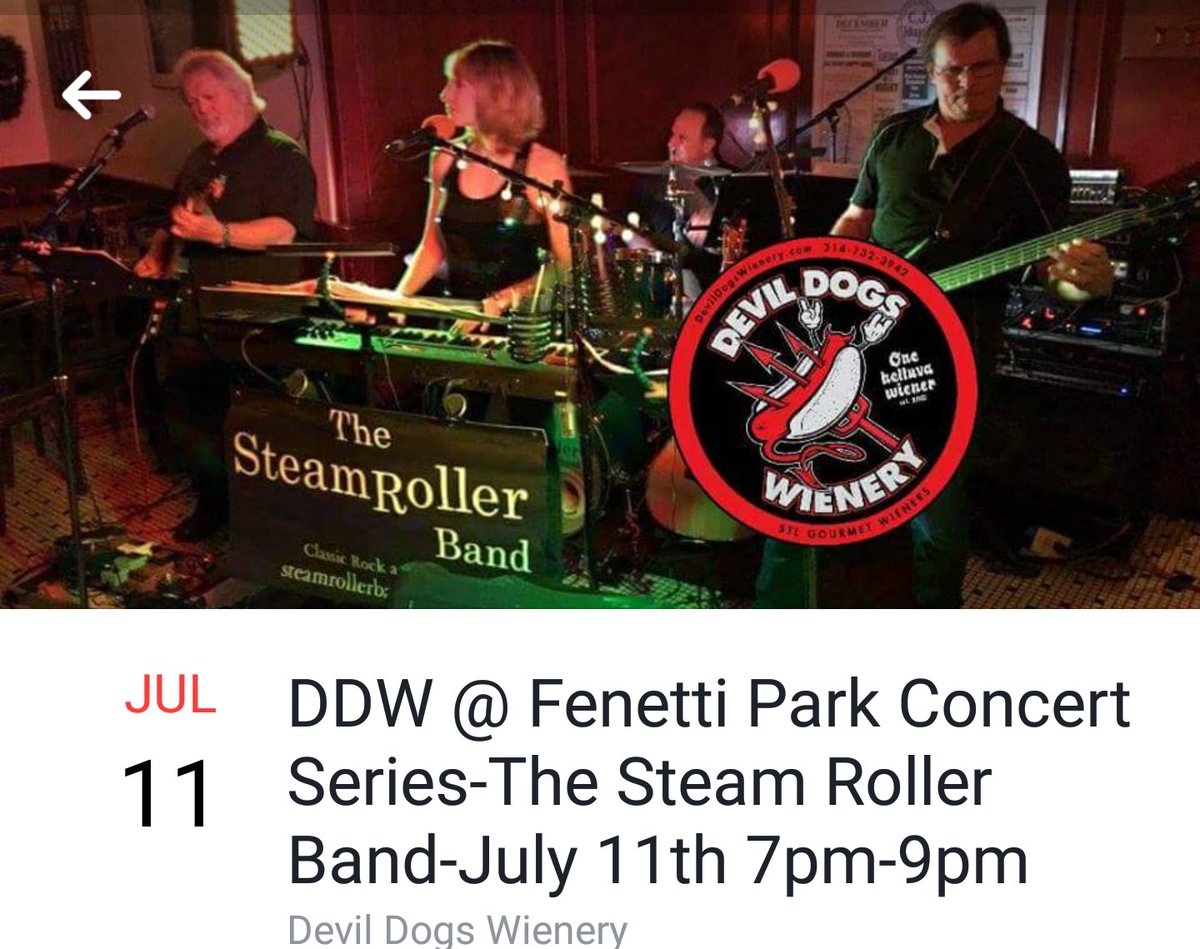 devildogsSTL's tweet image. Join us at Fenetti Park Tuesday nights in July for the summer concert series. Free admission! While you're there, grab a wiener!
