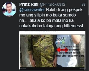 raissawriter's tweet photo. President Duterte has such disgusting trolls like @PrinzRiki0812 
 Bye, troll. https://t.co/QdVXDiGbwC