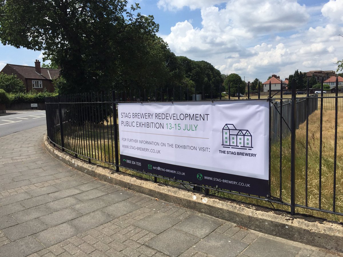 The banner is up! We are looking forward to showing our revised scheme at our second public exhibition. #mortlake #consultation #stagbrewery