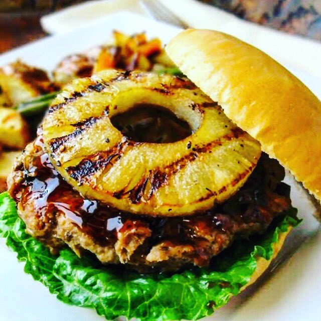DistrictLex's tweet photo. We may not officially be in Burger Week, but that won't stop us from offering a great $5 burger!  Pineapple, teriyaki, red onion, mayo. https://t.co/4PqmIJSLRU