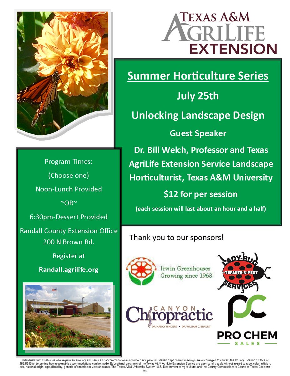Wonderful Landscape Design Program featuring Dr. Welch set for July 25th!
Register today at Randall.agrilife.org or call 806.468.5543.