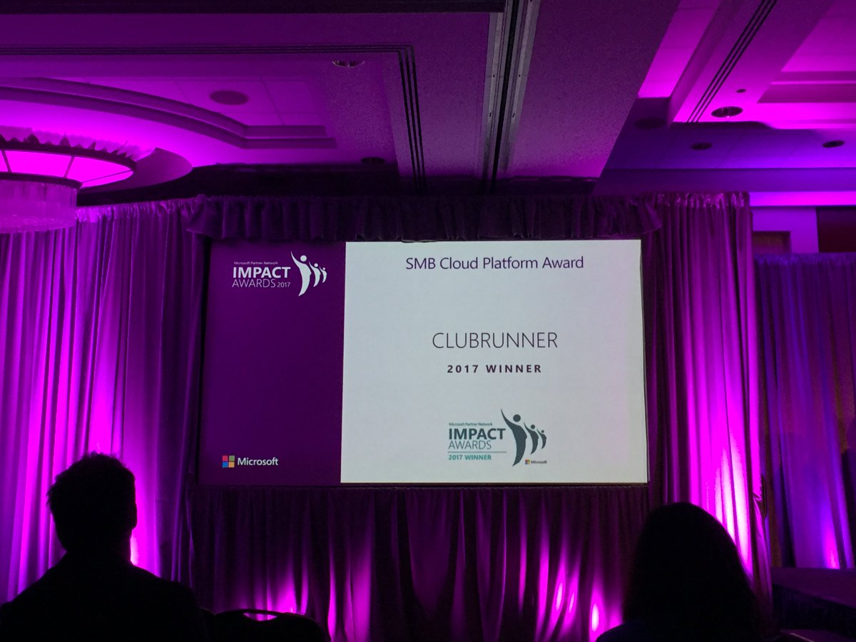 ProServeIT's tweet photo. Congratulations @ClubRunner on winning the SMB Cloud Platform Award last night at #MicrosoftIMPACT 2017! #MSInspire https://t.co/6r23ymgoA7