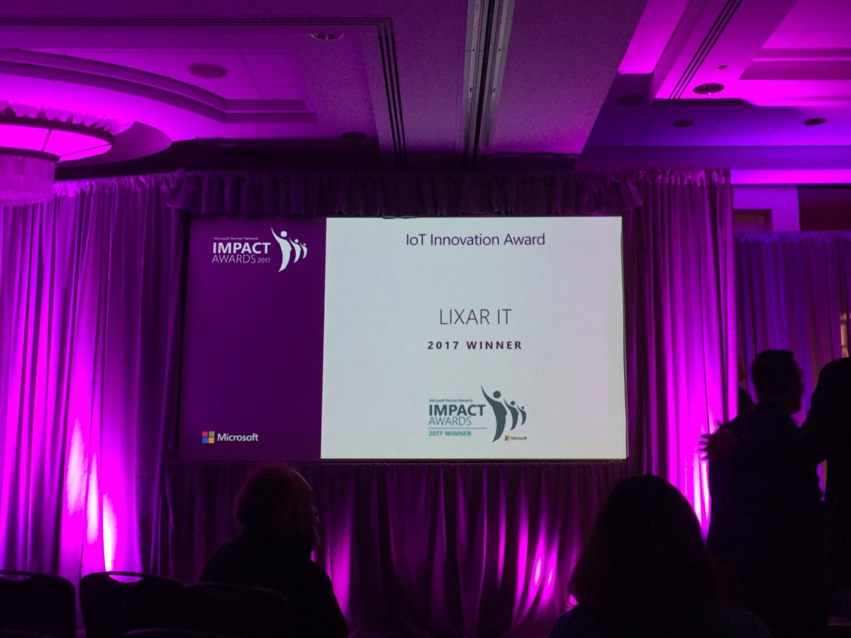 ProServeIT's tweet photo. Congratulations @LixarIT on winning the IoT Innovation Award last night at #MicrosoftIMPACT 2017! #MSInspire https://t.co/ZZji0oCHA4