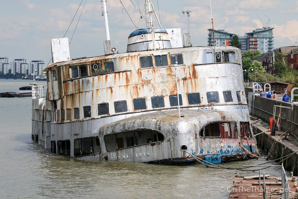 Former Mersey ferry MV Royal Iris looking very sorry for herself on the Thames today