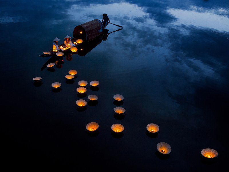 Good Afternoon! "Floating Peace Lanterns" by Minh Thanh Ngo. #Vietnam #Boat #water #lanterns #peace #lake #travel #night #PhotoOfTheDay