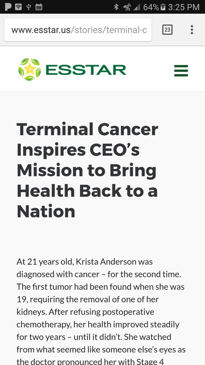 How's this for #MondayMotivation? <a href="/Krista7Anderson/">Krista Anderson</a> beat cancer TWICE, sold everything &amp; started <a href="/ESSTAR_US/">Healthy on the Go</a>. esstar.us/stories/termin…