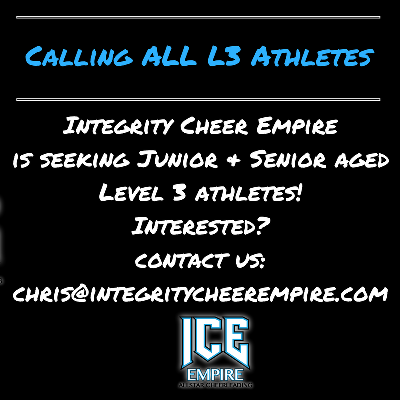 ICE_AllStars's tweet photo. Integrity Cheer Empire is looking for you! #level3 #cheerleading #tumbling #EMPIRE https://t.co/pxpXOXcv7a