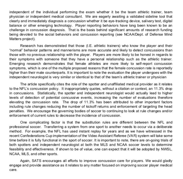 SoccerATSociety's tweet image. Official SATS statement re: @ExcelleSports' article on concussion protocol in women's pro soccer #SoccerSafety #Concussion @NATA1950