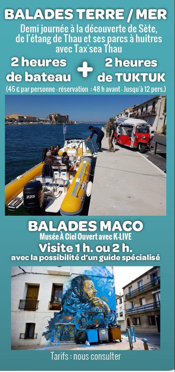 setetuktuk7's tweet image. Sèt eTuk Tuk et Taxseathau 
TERRE &amp;amp; MER 
4h à la découverte de la Ville de Sète et du Bassin de Thau.