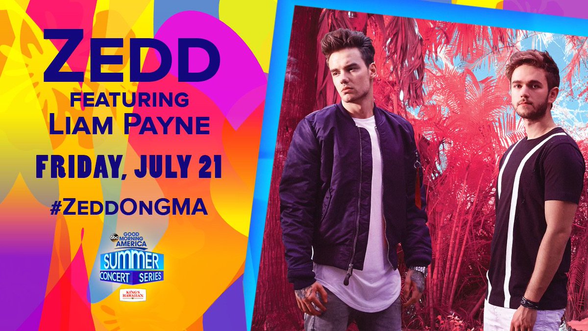 GMA's tweet photo. @Zedd @LiamPayne BIG NEWS! @LiamPayne will join @Zedd to perform their new hit #GetLow together for the first time, next FRIDAY 7/21, only on @GMA! https://t.co/yoMDMgY2UU