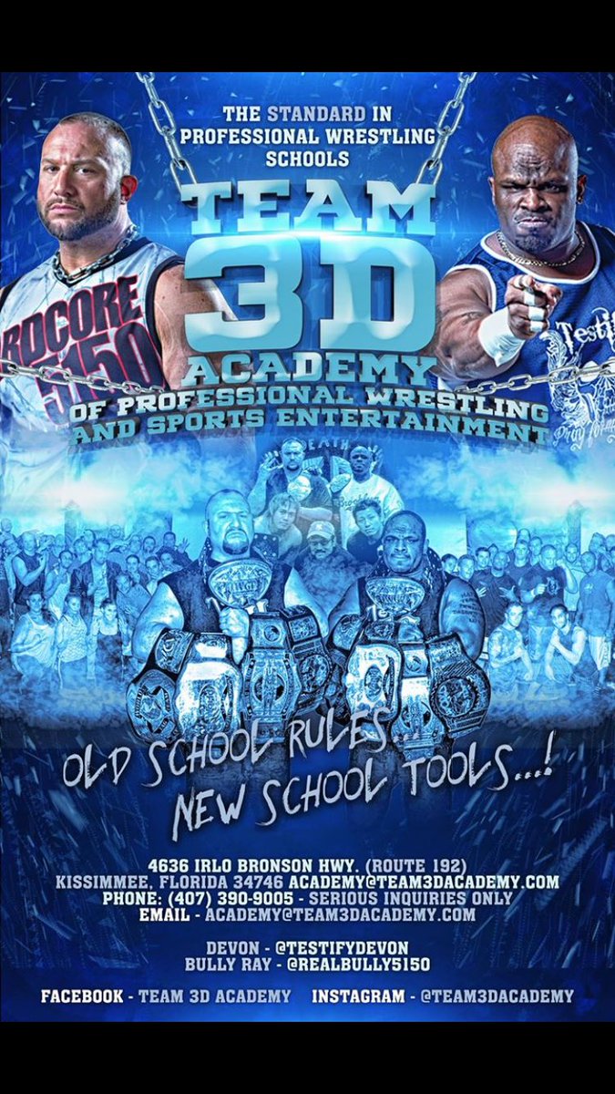 bullyray5150's tweet photo. Wanna be a World Champion or Kurts son (or daughter)...ya gotta start somewhere. @Team3DAcademy in Kissimmee, Fl. or Danbury, Ct. #Raw https://t.co/oHRuM0AlSA