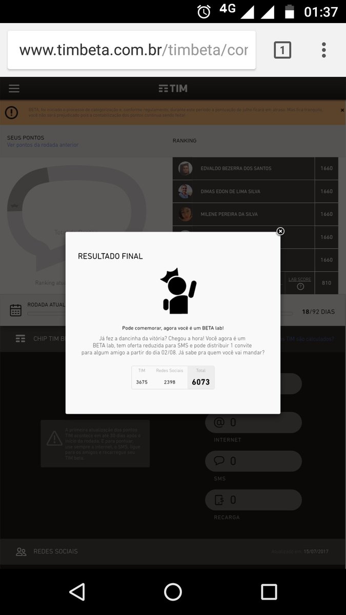 Hehehe ... Reinado na primeira rodada 👏👏 #BetaQuerLab para sempre 😍👏
Quero agradecer a galera do grupo, obrigada pelo apoio total 😊 💋👸