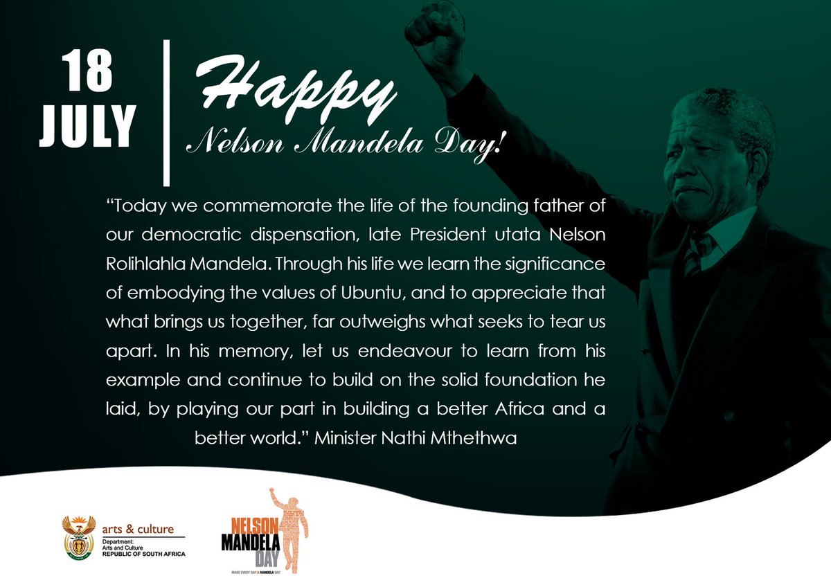 NathiMthethwaSA's tweet photo. Late President Nelson Mandela would have turned 99 today. In his memory let's continue to build a better Africa & a better world #MandelaDay https://t.co/YOAVCqv0TZ