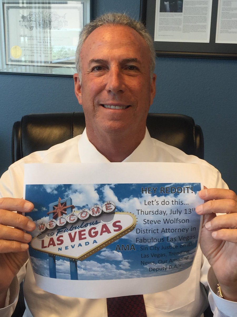 TheDA_Wolfson's tweet photo. #Reddit #AMA This Thursday, July 13 at 8am PST/11am ET.  District Attorney in Las Vegas.  #askmeanything @reddit @LasVegasDA @ClarkCountyNV https://t.co/kQOU7KBdB8
