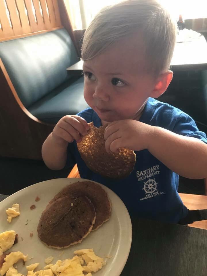 TheoReactionss's tweet image. What's the big deal? I'm just a baby eating a pancake with my hands. #Pancake #SummerVibes