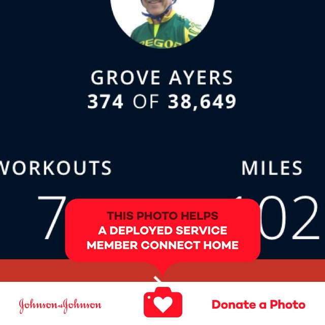 GroveAyers's tweet photo. Using @mapmyfitnessTo help the #USOConnect service families Thank to #donateaphoto @uso #jnj @donateaphoto https://t.co/d5YkRQ2O3Y https://t.co/4vQP1PLSgO