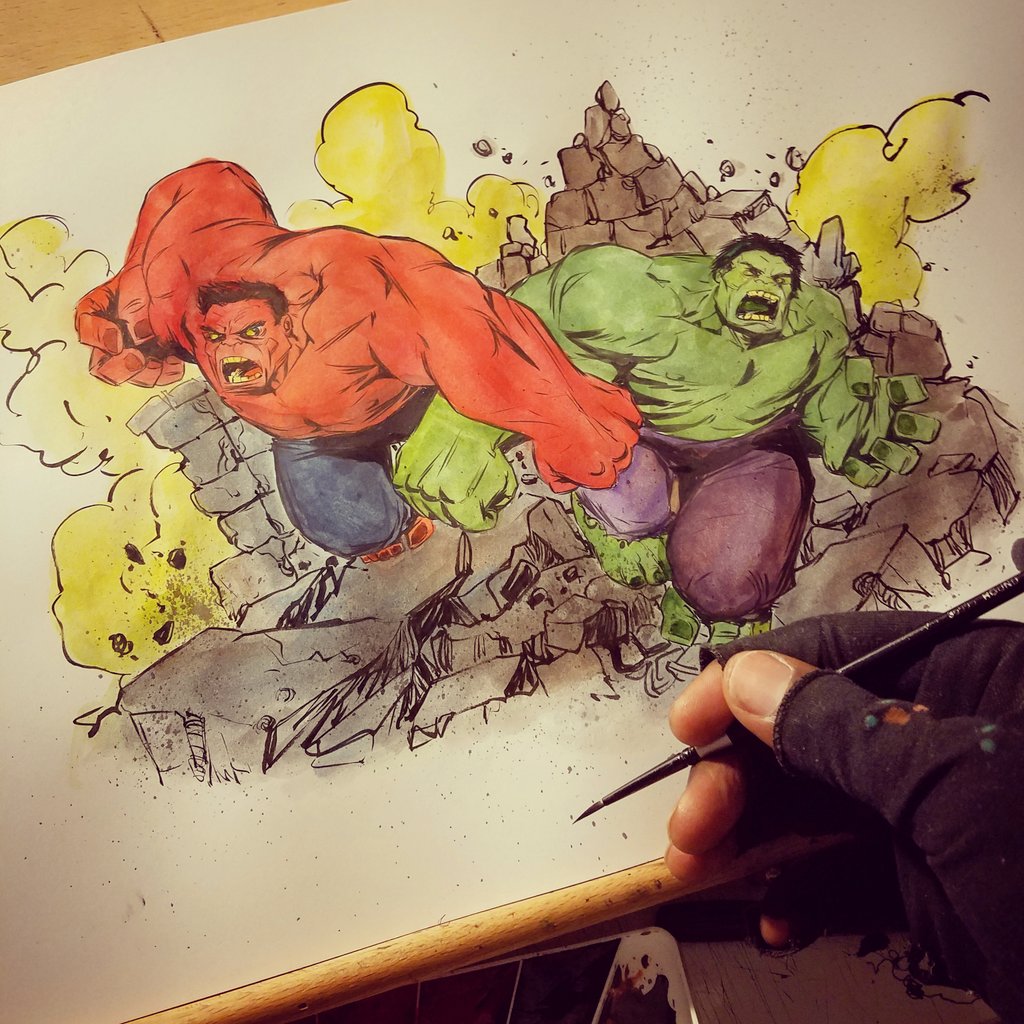 sanfordgreene's tweet image. Another throwback illustration with water color. Its now available if anyone us interested. #RedVSGreen #MarvelClassics