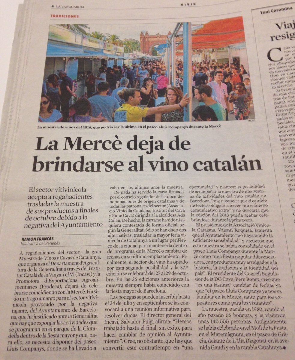 . <a href="/AdaColau/">Ada Colau 💜🌈🔻</a> expulsa la "Mostra de Vins i Caves" de la festa de la Mercè després de 36 anys d'història <a href="/RFrancas/">Ramon Francàs</a> @incavi <a href="/avinicolacat/">AVC</a>