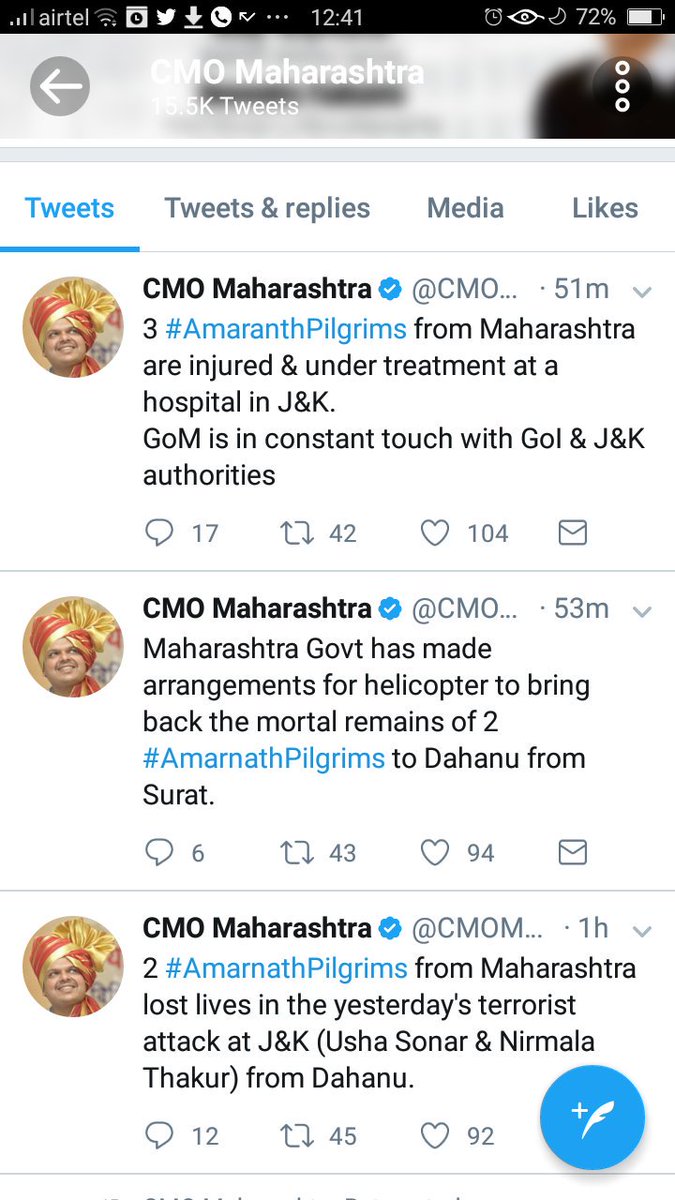 Cmo Maharashtra Maharashtra Govt Has Made Arrangements For Helicopter To Bring Back The Mortal Remains Of 2 Amarnathpilgrims To Dahanu From Surat