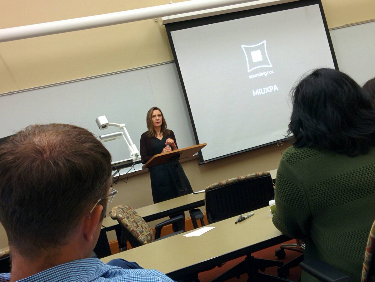 MichiganUXPA's tweet photo. Hope everyone who attended our inaugural event enjoyed @paminthelab's talk! Here's a few photos from tonight. #MIUXPA https://t.co/r90x8N1X3S